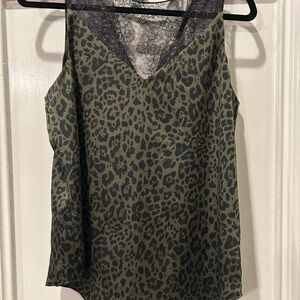 Express Green Leopard Tank with Black Lace